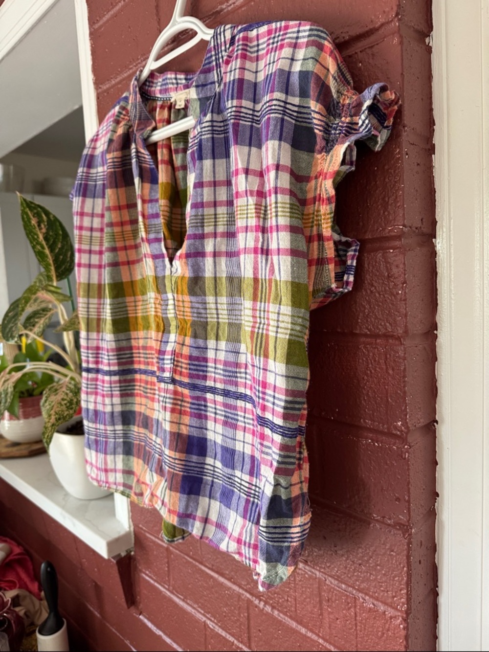 Pilcro Anthropologie 100% Cotton Multicolor Plaid Popover Top with Cinched Back - Picture 6 of 8